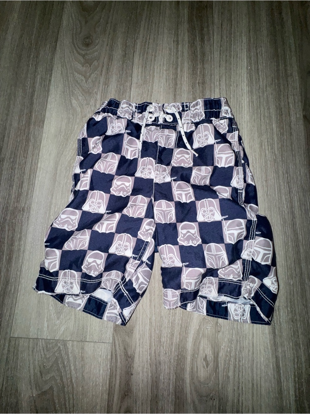 GAP Navy and Gray Star Wars Check Swim Trunks